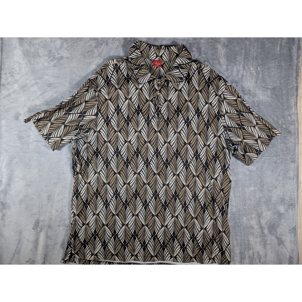 Junction West Men XL Geometric Diamond Polo Shirt Tan Cotton Short Sleeve Top